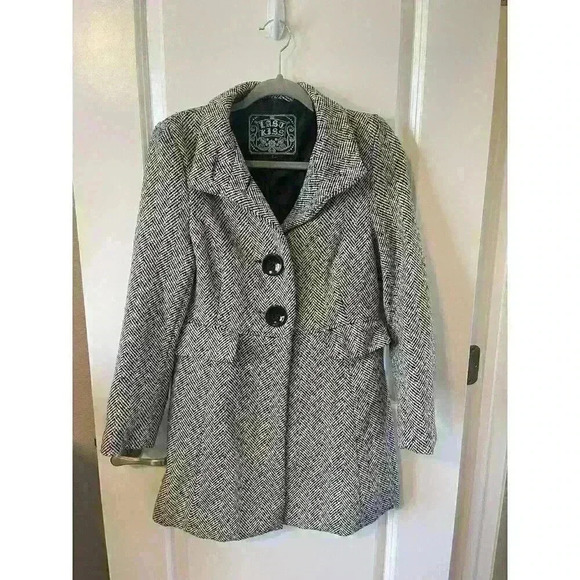 Last Kiss Black & White Houndstooth Women's Jacket Size M large buttons pockets - Picture 1 of 6